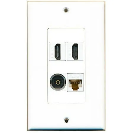 RiteAV - 2 Port HDMI 1 Port Toslink 1 Port Cat6 Ethernet White Wall Plate Decorative