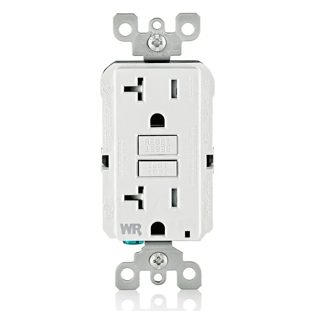 Leviton GFWT2-W 20A SmartlockPro Self-Test GFCI Duplex Receptacle Weather & Tamper Resistant White