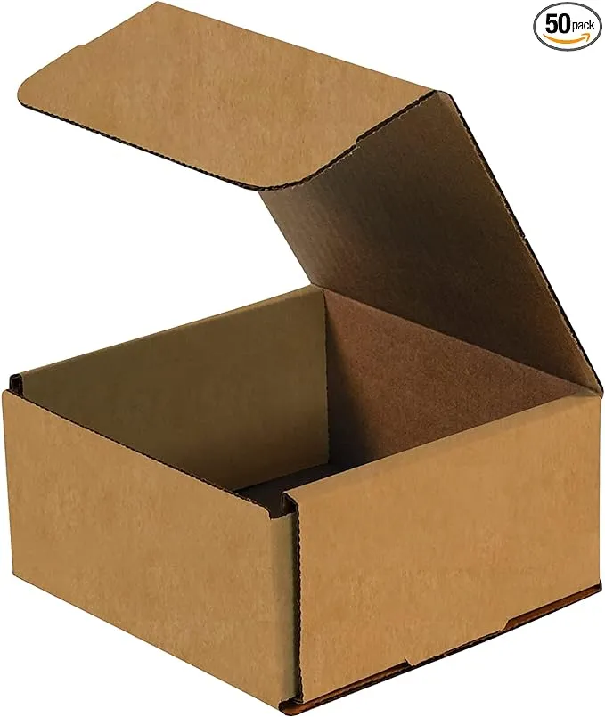 Boxes Fast BFM552K Corrugated Cardboard Mailers, 5 x 5 x 2 Inches, Tuck Top One-Piece, Die-Cut Shipping Cartons, Small Brown Kraft Mailing Boxes (Pack of 50)