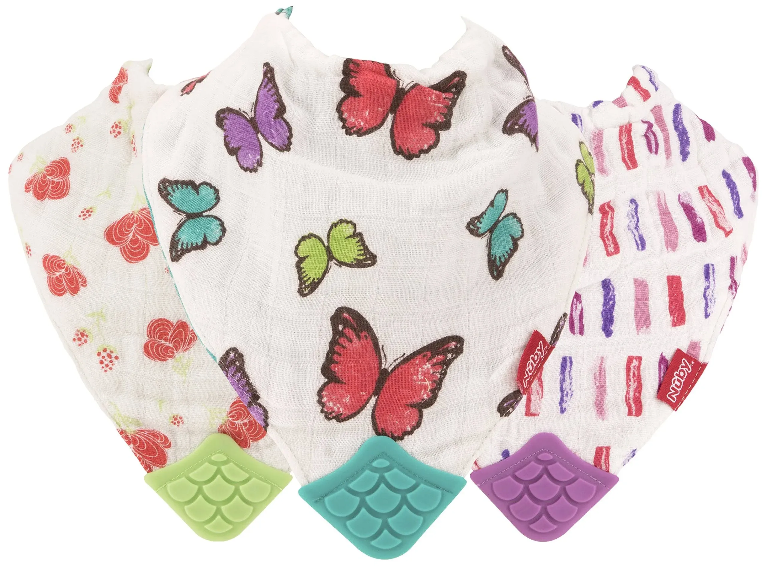 Nuby Reversible 100% Natural Cotton Muslin 3 Piece Teething Bib,