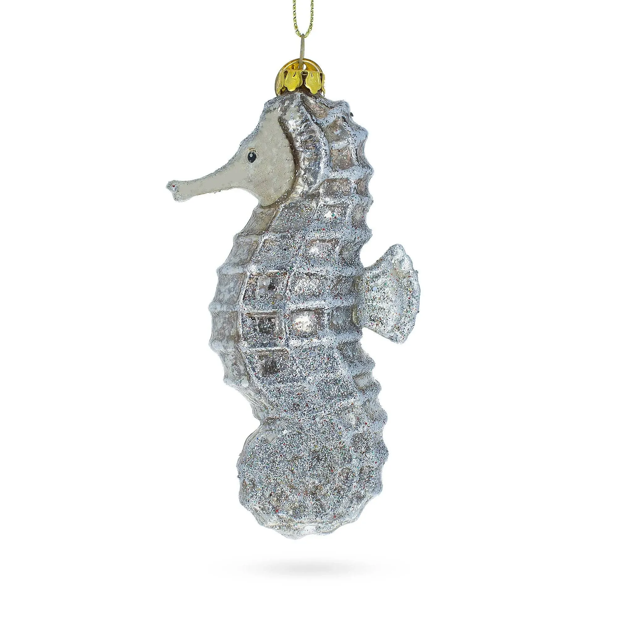 Elegant Silver Sea Horse - Blown Glass Christmas Ornament