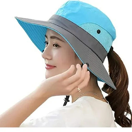 Women s Summer Sun Bucket Hats UV Protection Safari Hiking Wide Brim Beach Foldable Mesh Fishing Cap