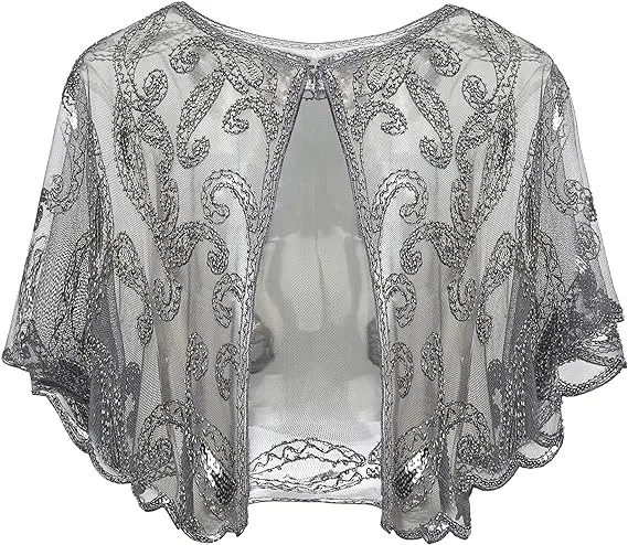 BABEYOND 1920s Shawl Wraps Sequin Beaded Evening Cape Bridal Shawl Bolero Flapper Cover Up