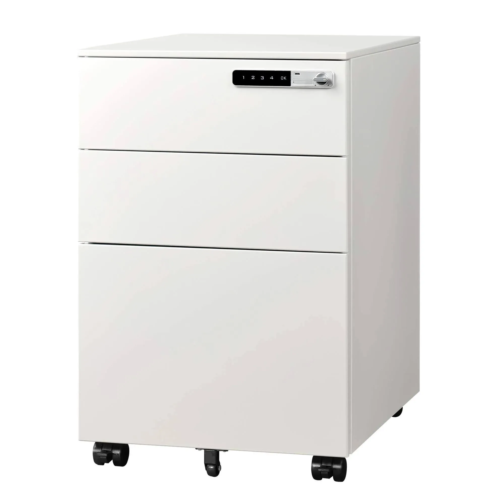 Metal 3 Drawer Mobile File Cabinet with Lock | DEVAISE, White