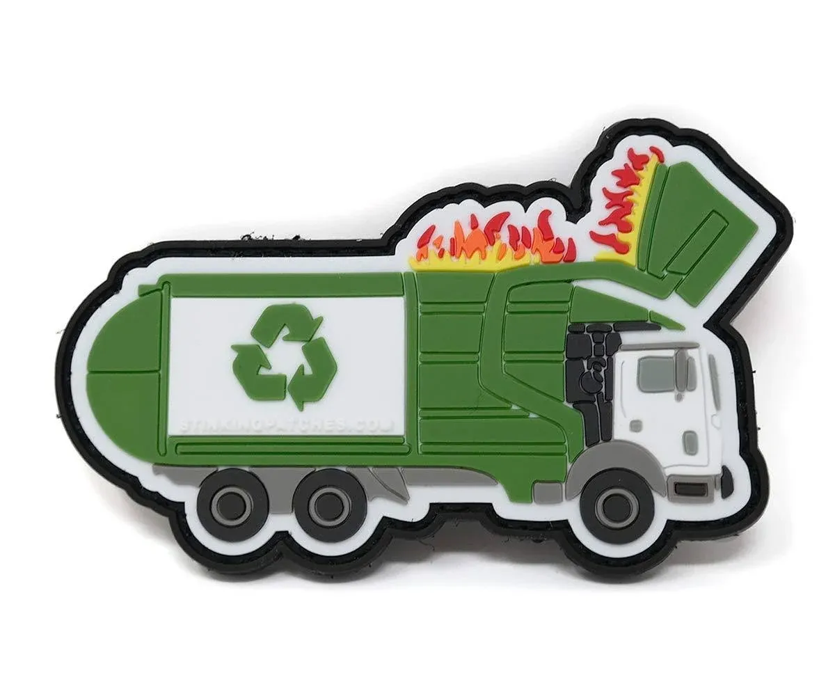 Garbage Truck Dumpster Fire Morale Patch | Recycle | PVC Rubber Tactical Patch | Funny Hook & Loop Patch