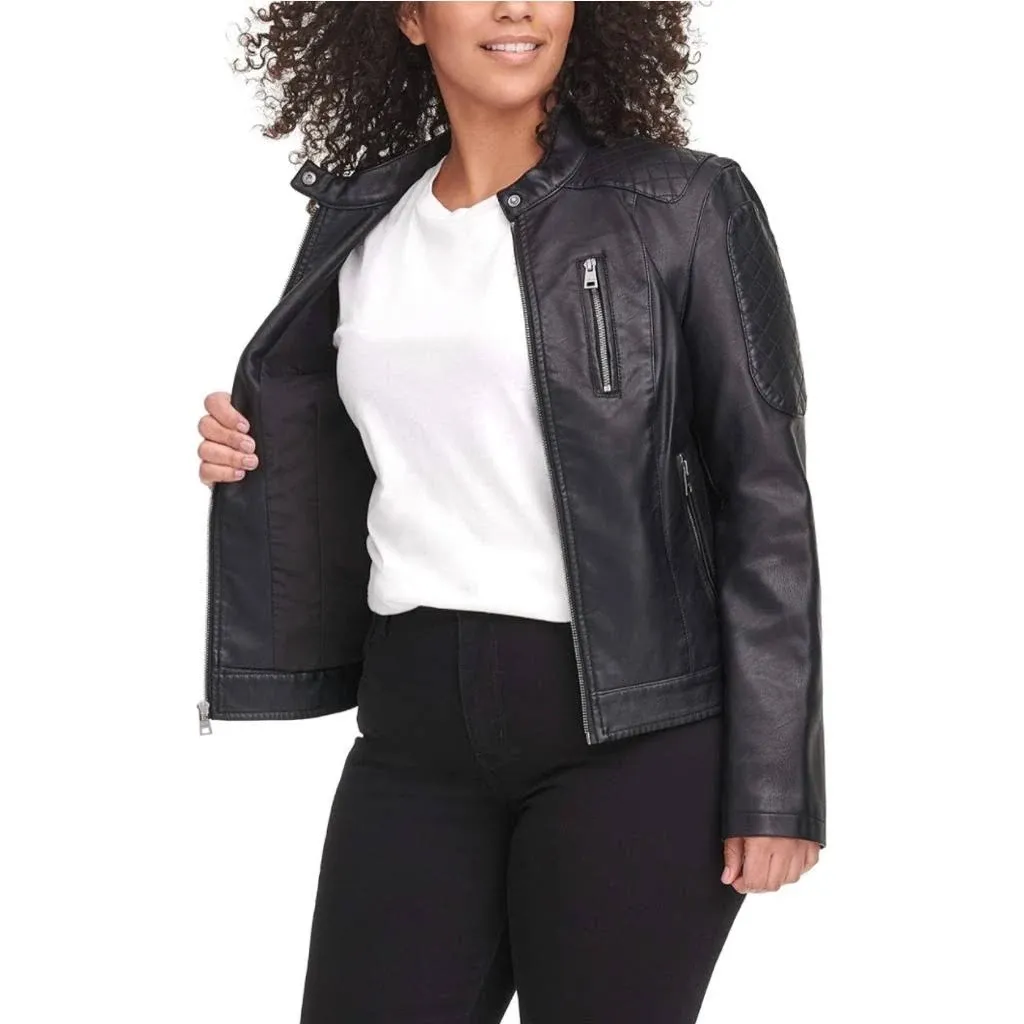 Levi's Chaqueta de motocross Racer de piel sintética para mujer (estándar y plus)