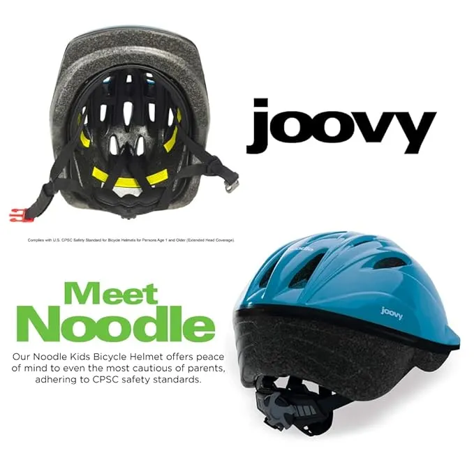 Joovy Noodle Bike Helmet for Toddlers and Kids Aged 1-9 with Adjustable-Fit Sizing Dial, Sun Visor, Pinch Guard on Chin Strap, and 14 Vents to Keep Little Ones Cool (Small, Blue)