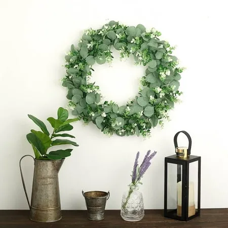 Efavormart 2 Pack 21 inch Green Artificial Lifelike Spring Wreath for Front Door Decor Boxwood Wreath with Big Berries