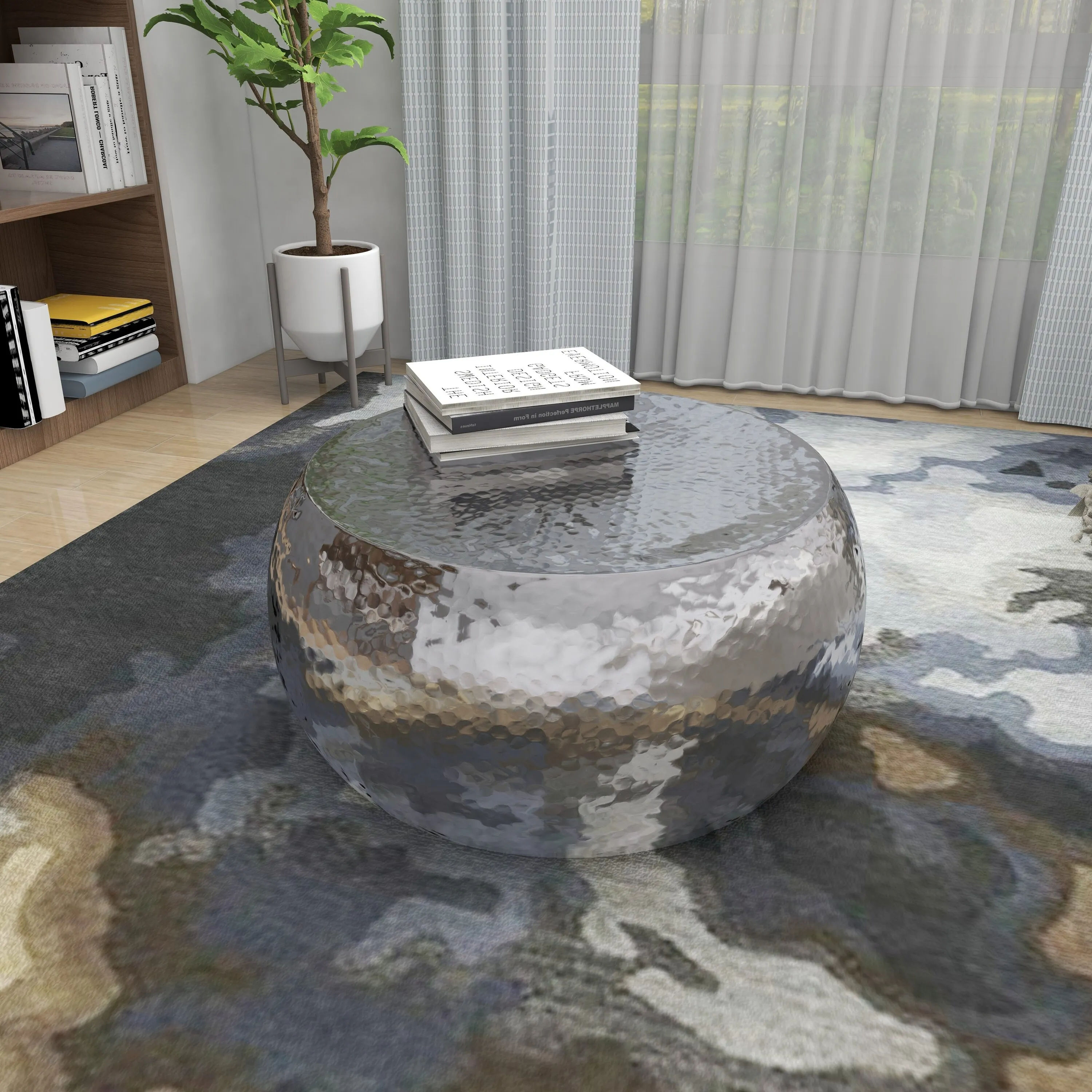 Grayson Lane Drum Shaped with Hammered Design Metal Modern Coffee Table Lowes.com