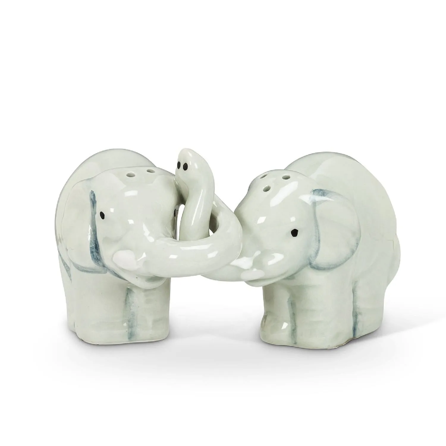 Gray Hugging Elephants Salt and Pepper Shaker Set Ceramic