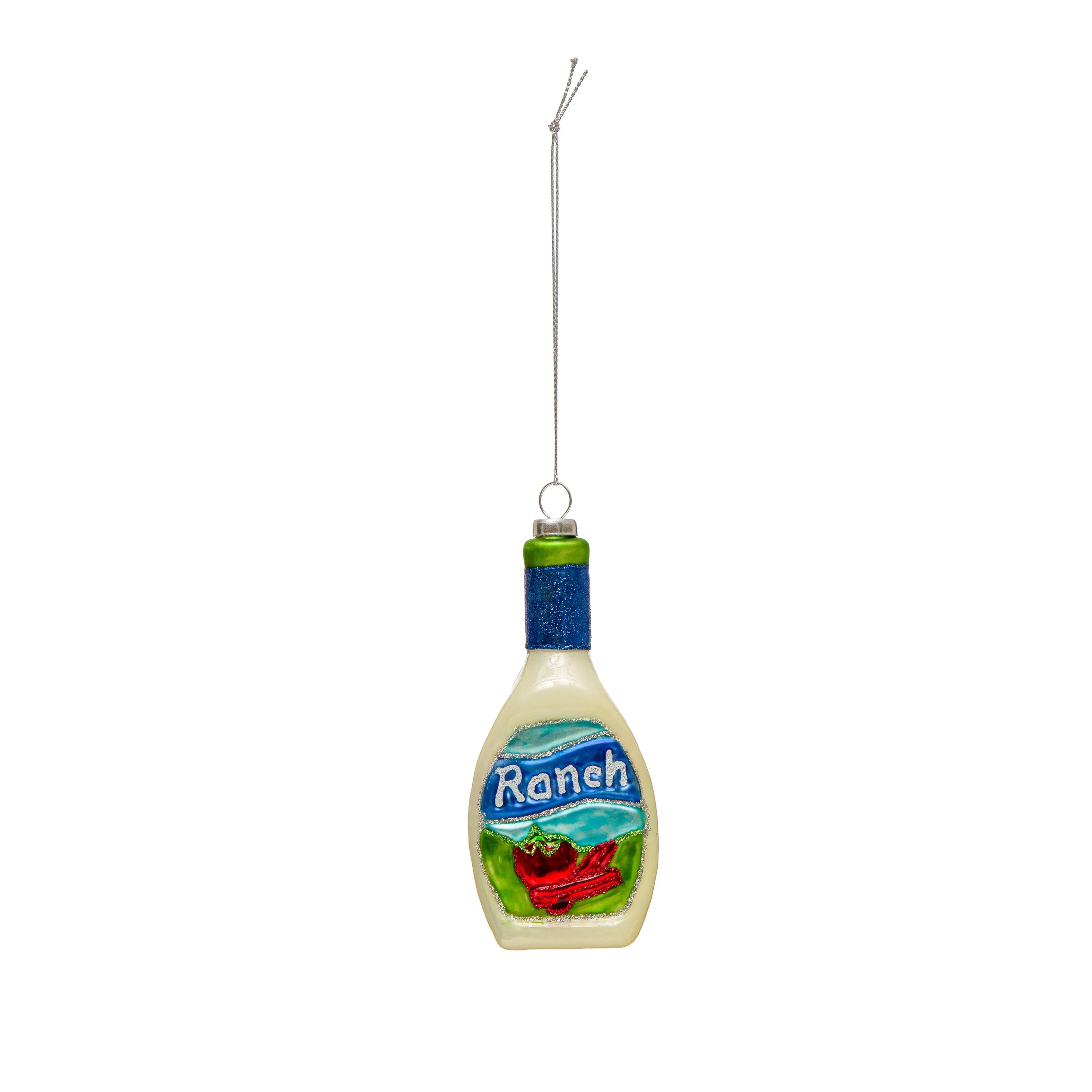 Creative Co-Op Hand-Painted Glass Ranch Dressing Bottle Ornament with Glitter, Multicolor