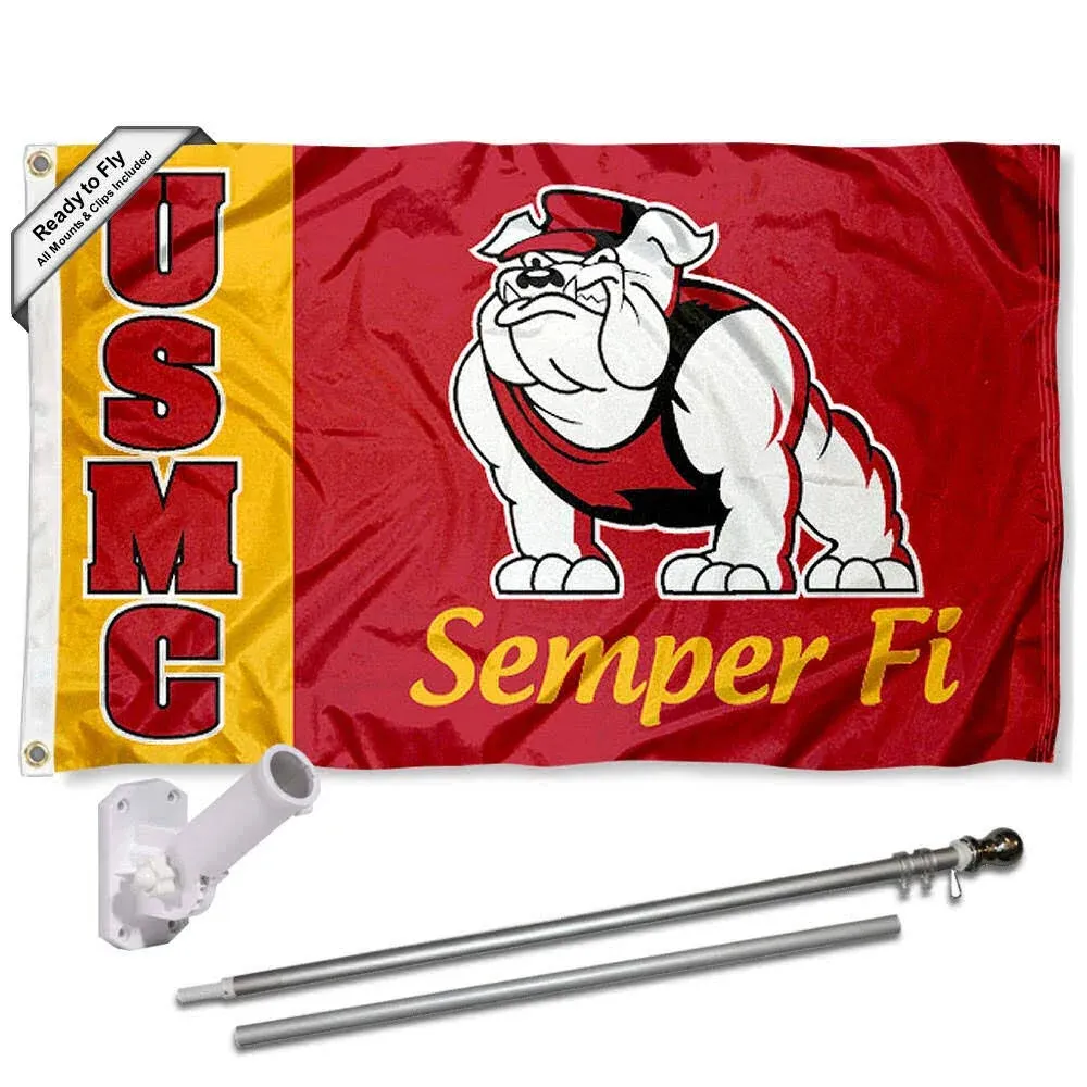 College Flags & Banners Co. US Marines Corps Flag with Pole and Bracket Holder University Set