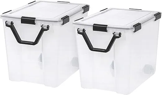 IRIS USA 2 Pack 103qt WEATHERPRO Airtight Wheeled Plastic Storage Bin with Lid and Seal and Secure Latching Buckles, Pull Handle