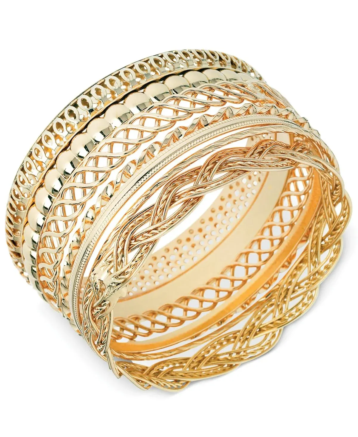 Guess Textured Bangle Bracelet Set - Gold