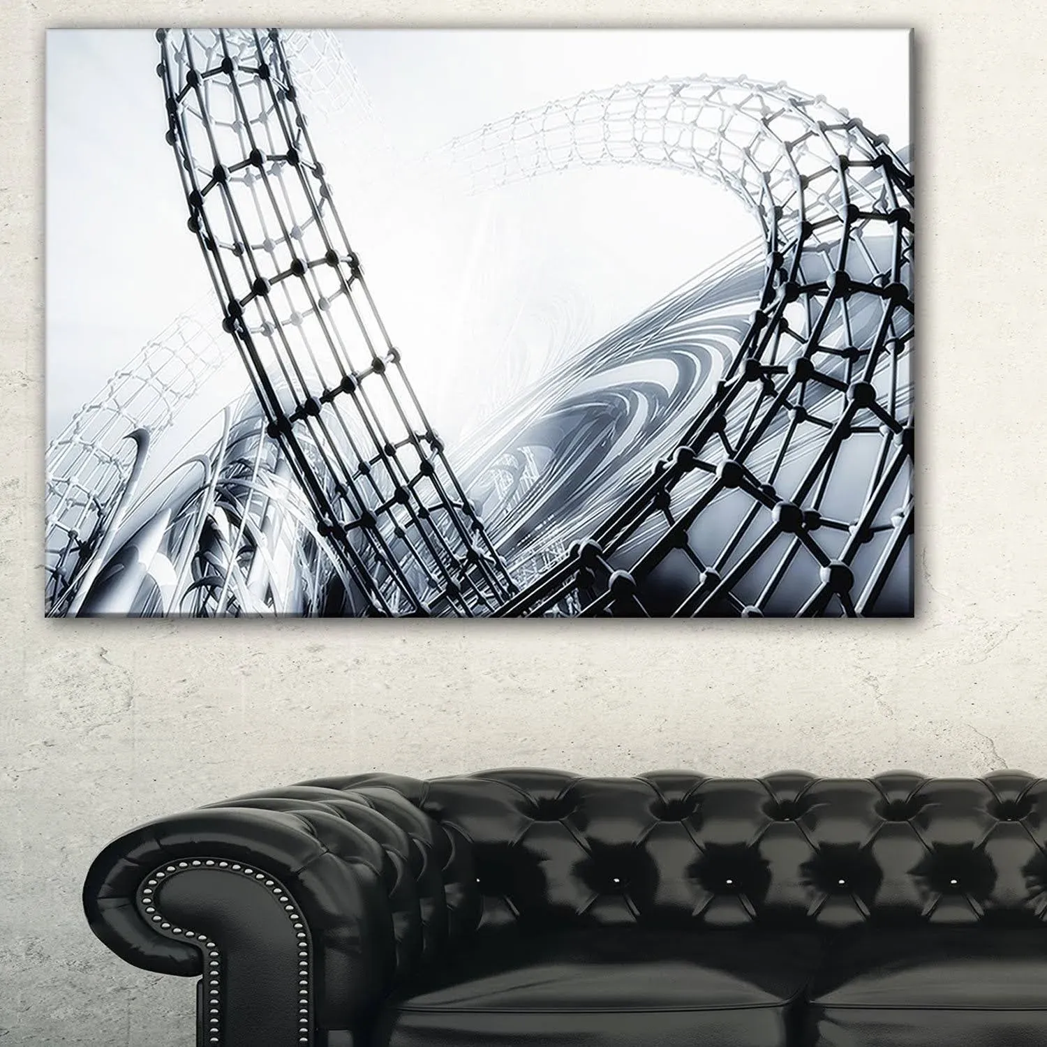 Fractal 3D Black White Design - Abstract Art Canvas Print  Large