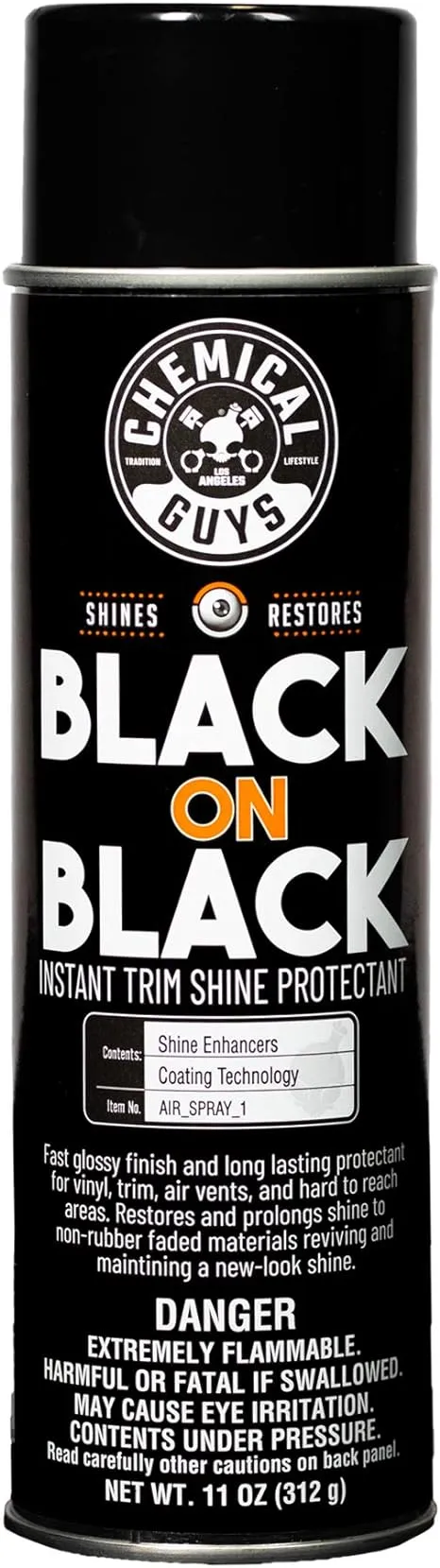 Chemical Guys AIR_SPRAY_1 Black On Black Instant Trim Shine Exterior Spray Dressing & Protectant, (Safe for Cars, Trucks, SUVs, RVs, & More) 11 fl oz