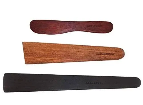 3-Piece Wooden Kitchen Cooking Utensil Set - Comes w/a Thin Wood Spatula Flipper, Wooden Cast Iron Scraper Stirrer and Butter Turner/Cheese Spreader - Wooden Utensils Set - Made in USA-EJB