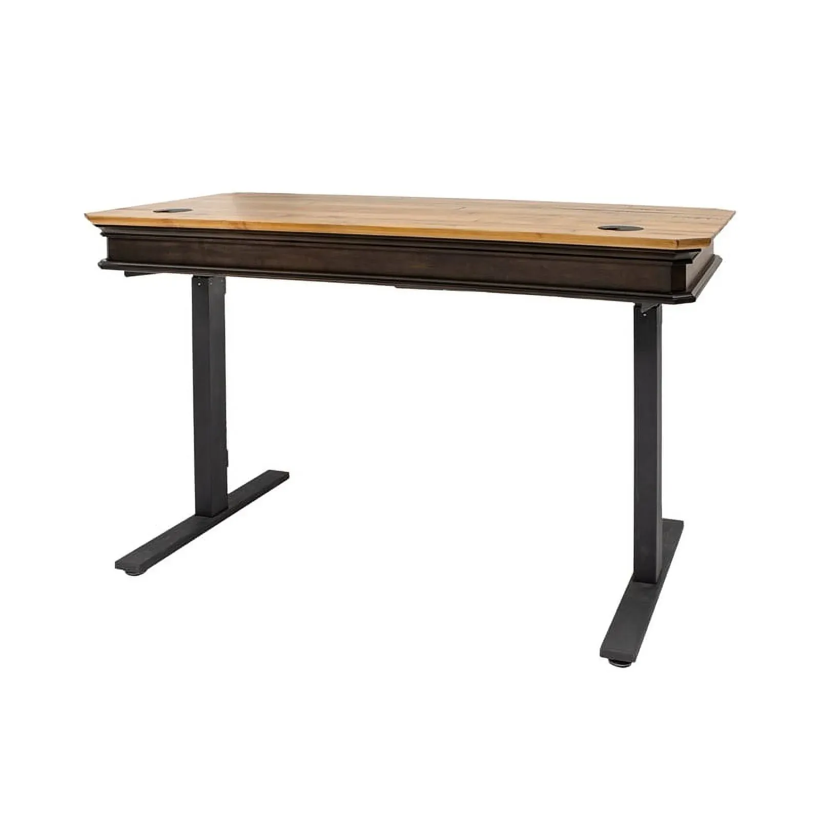 Martin Furniture Executive Electric Sit Stand Desk with Solid Wood Plank Top Brown