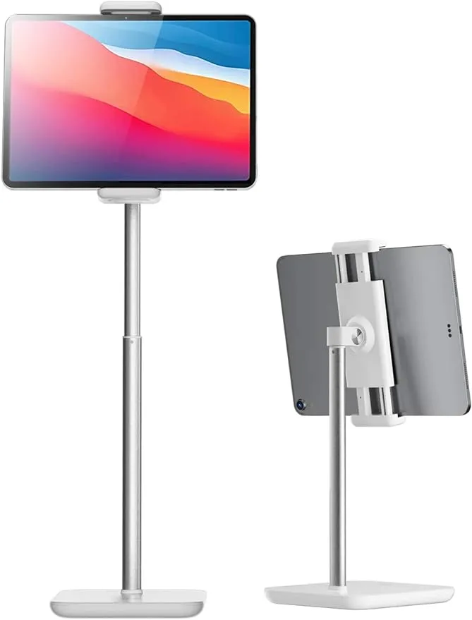 iPad Stand, Height Adjustable Up to 21" Surface Pro Stand, 360° Swivel Tablet Stand Holder for Desk, Portable Monitor Stand Fits with iPad Pro 12.9, Air Mini, iPhone 13, 4.7"-15.6" Phone Tablet- White