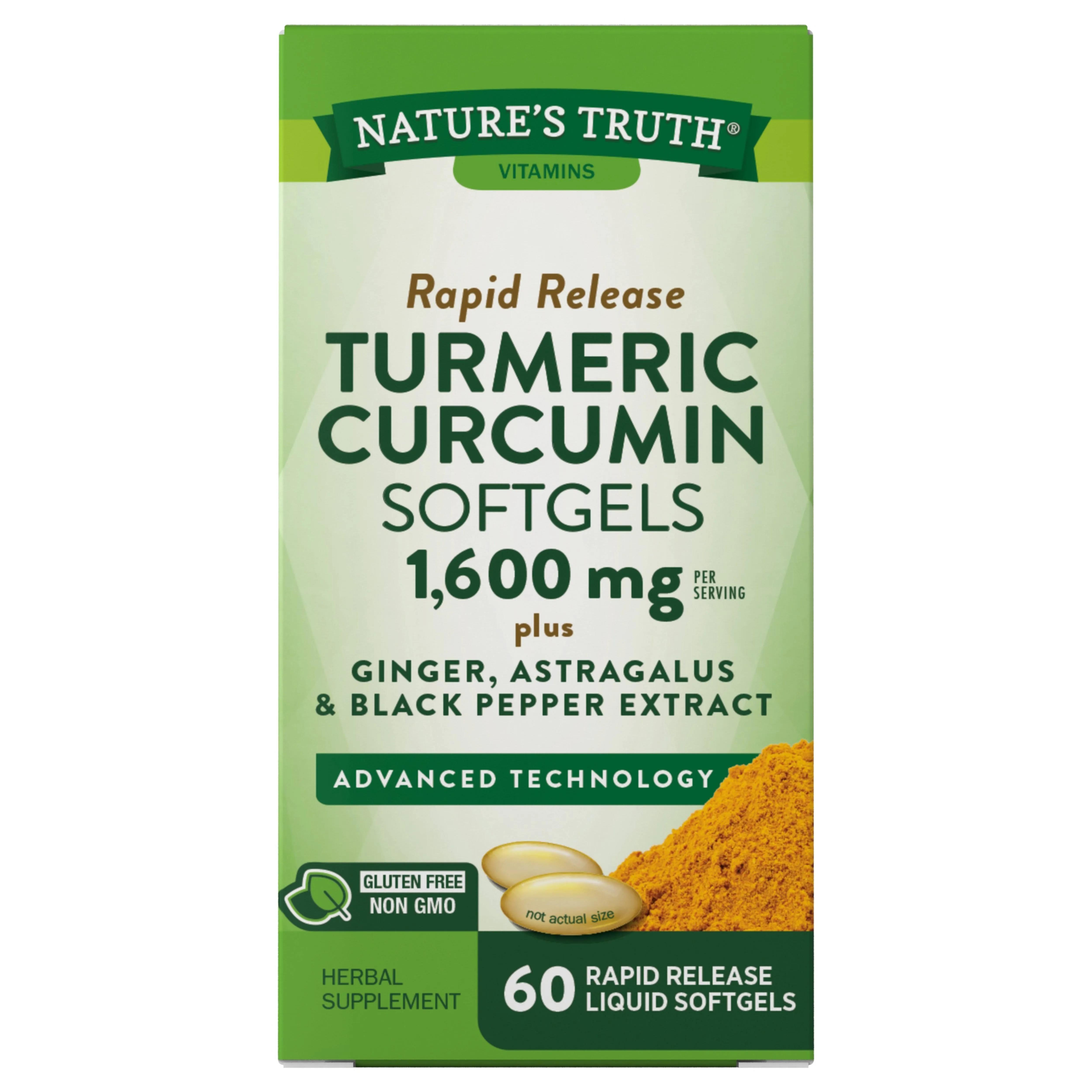 Nature's Truth Turmeric Curcumin Softgels, 1600 mg, 60 ct | CVS