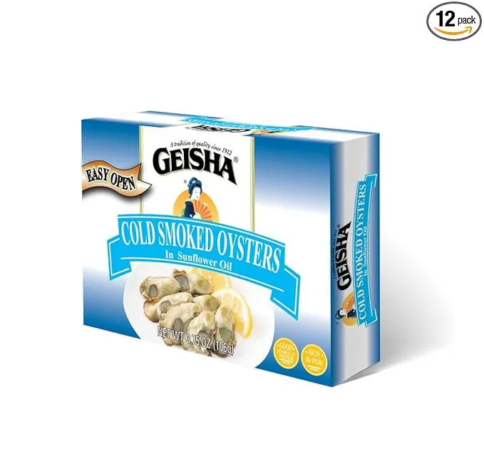 Geisha Cold Smoked Oysters in Sunflower Oil 3.75oz(Pack of 12), Smoked Oysters ...