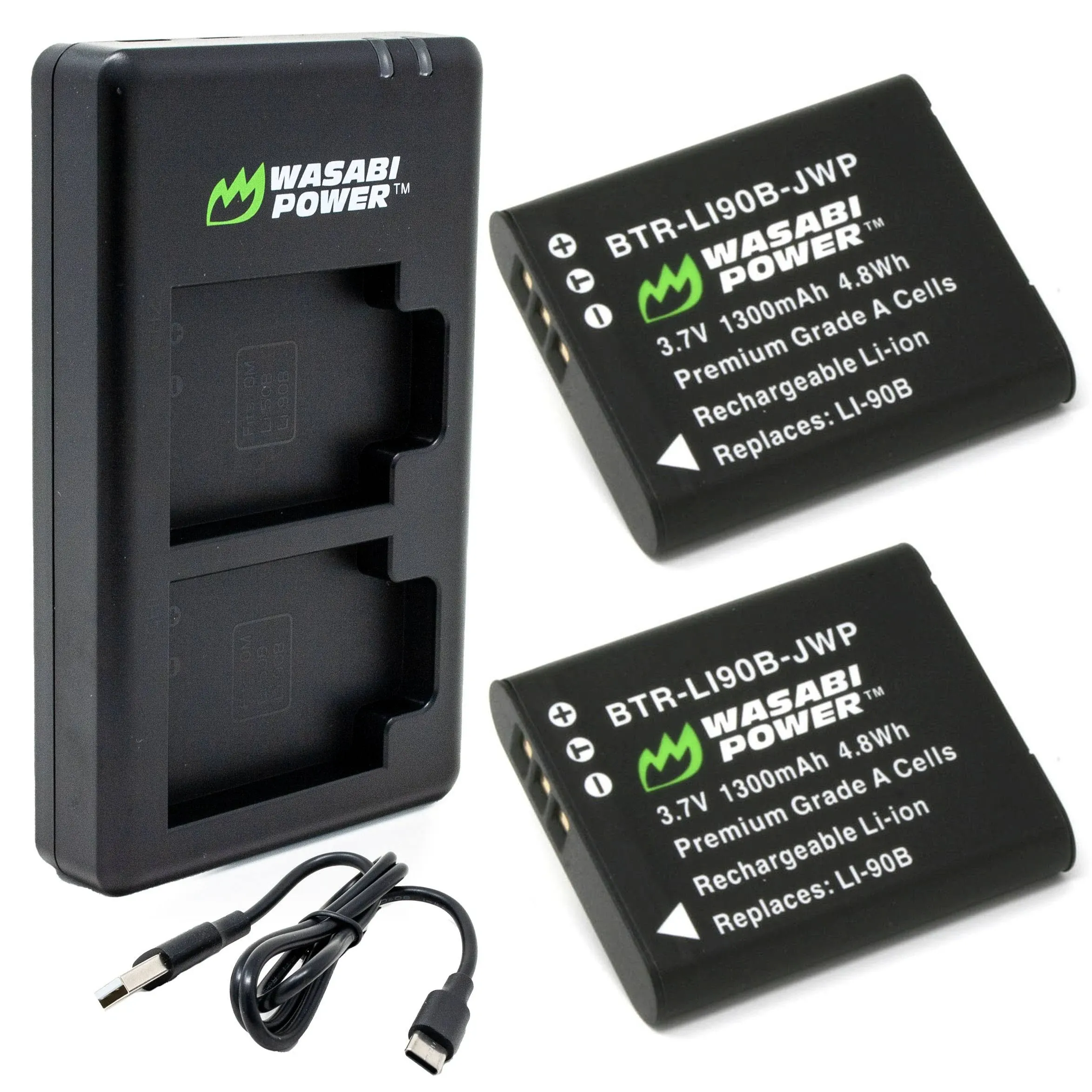 Wasabi Power Battery (2-Pack) and USB-C Dual Charger for Ricoh DB-110 and Ricoh GR III, GR IIIx, Theta X, WG-6, G900, G900 II, G900SE II