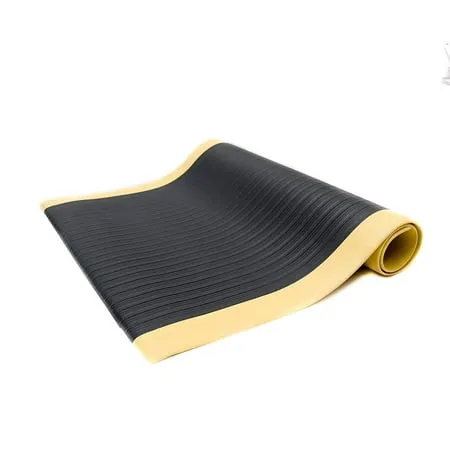 Bertech Anti-Fatigue Floor Mat, 3 Feet x 6 Feet x 3/8 Inch Thick, Ribbed Pattern Top, Black with Yellow Border, Made in USA