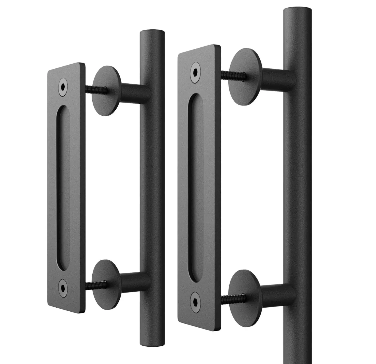 Genius Iron 12" Heavy Duty Sliding Barn Door Handles, Flush and Pull Handle Set, Matte Black Pack of 2