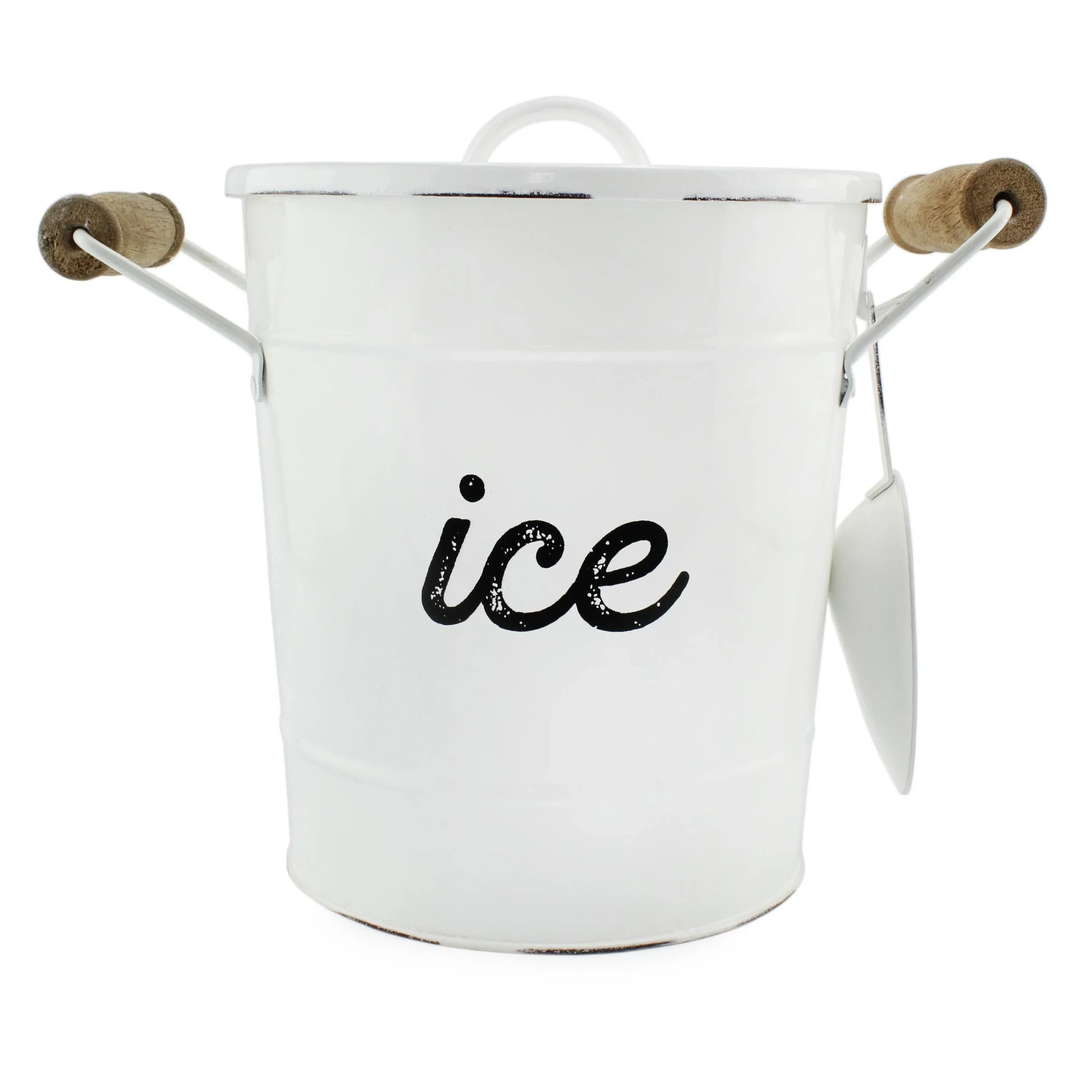 Farmhouse Enamelware Ice Bucket; Retro Style Insulated Metal Ice Server