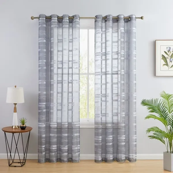 Home & Linens Venice Stripe Decorative Sheer Light Filtering Grommet Window Treatment Curtain Panels Bedroom - Set of 2 Panels