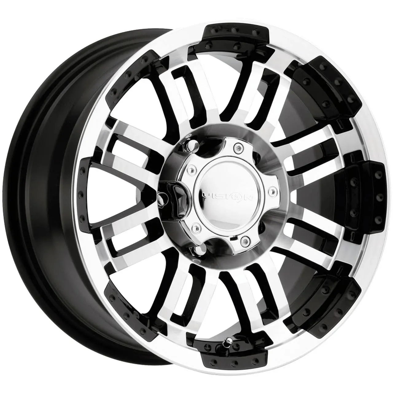 VISION OFF-ROAD® - 375 WARRIOR Gloss Black with Machined Face (16&quot; x 8&quot;, 0 Offset, 5x135 Bolt Pattern, 87.1mm Hub)