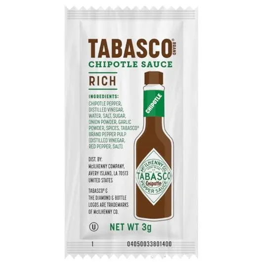 TABASCO Hot Sauce Portion Packets 3 Gram - 200/Case (select flavor below)