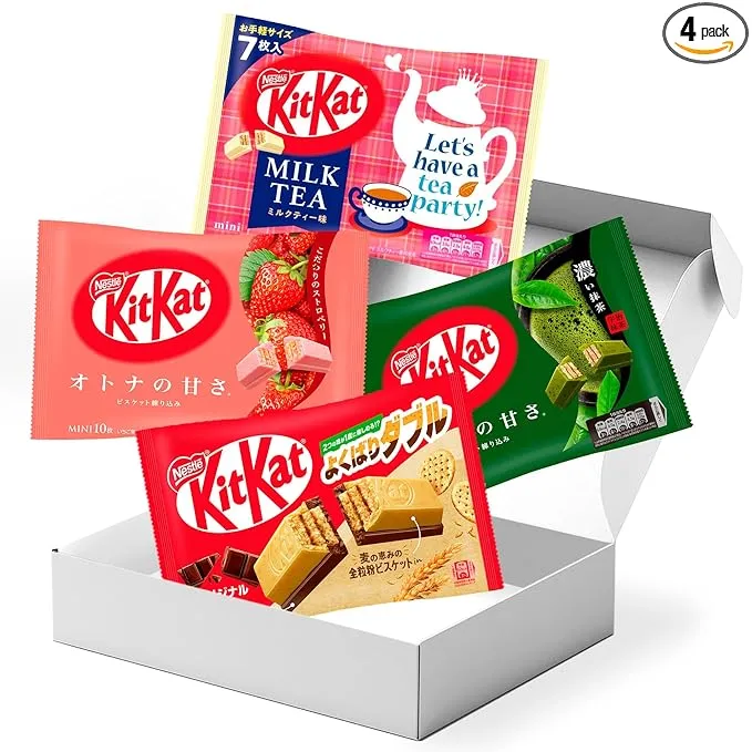 Authentic Japanese Kit Kat Variety Pack including Milk Tea, Strawberry, Yokubari Matcha & Oat Flavors - Indulge in the Delicious Taste of Japanese Snacks with Unique Japanese Kit Kat Bars