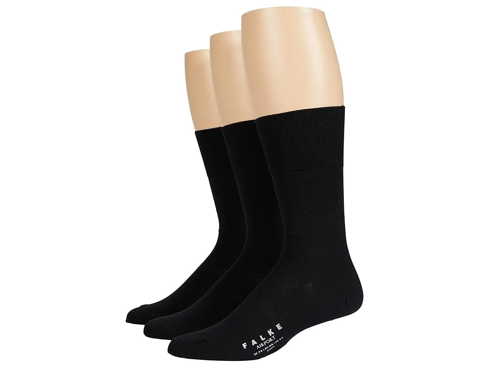 Falke Merino Airport Bundle 3 Pack (Black) Men's Crew Cut Socks Shoes