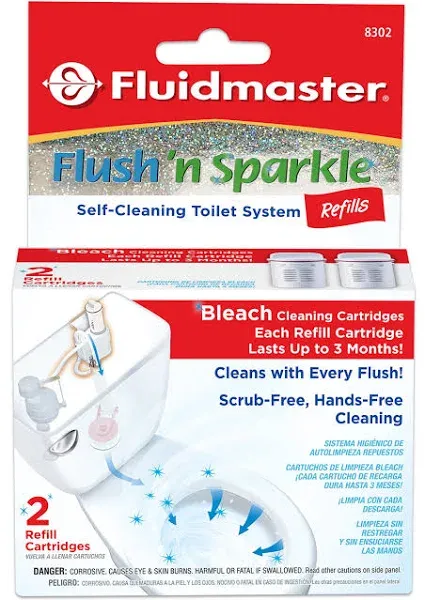 Fluidmaster 8302P8 Flush 'n Sparkle Automatic Toilet Bowl Cleaning System Bleach Refill Cartridges, 2-Pack