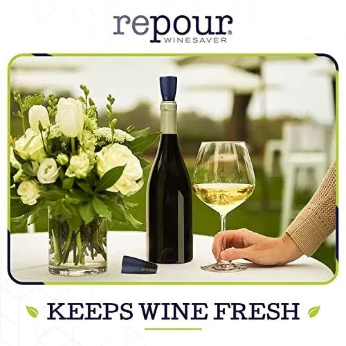 Repour Wine Saver and Stopper - Removes Oxygen Preserving and Keeping Wine As...