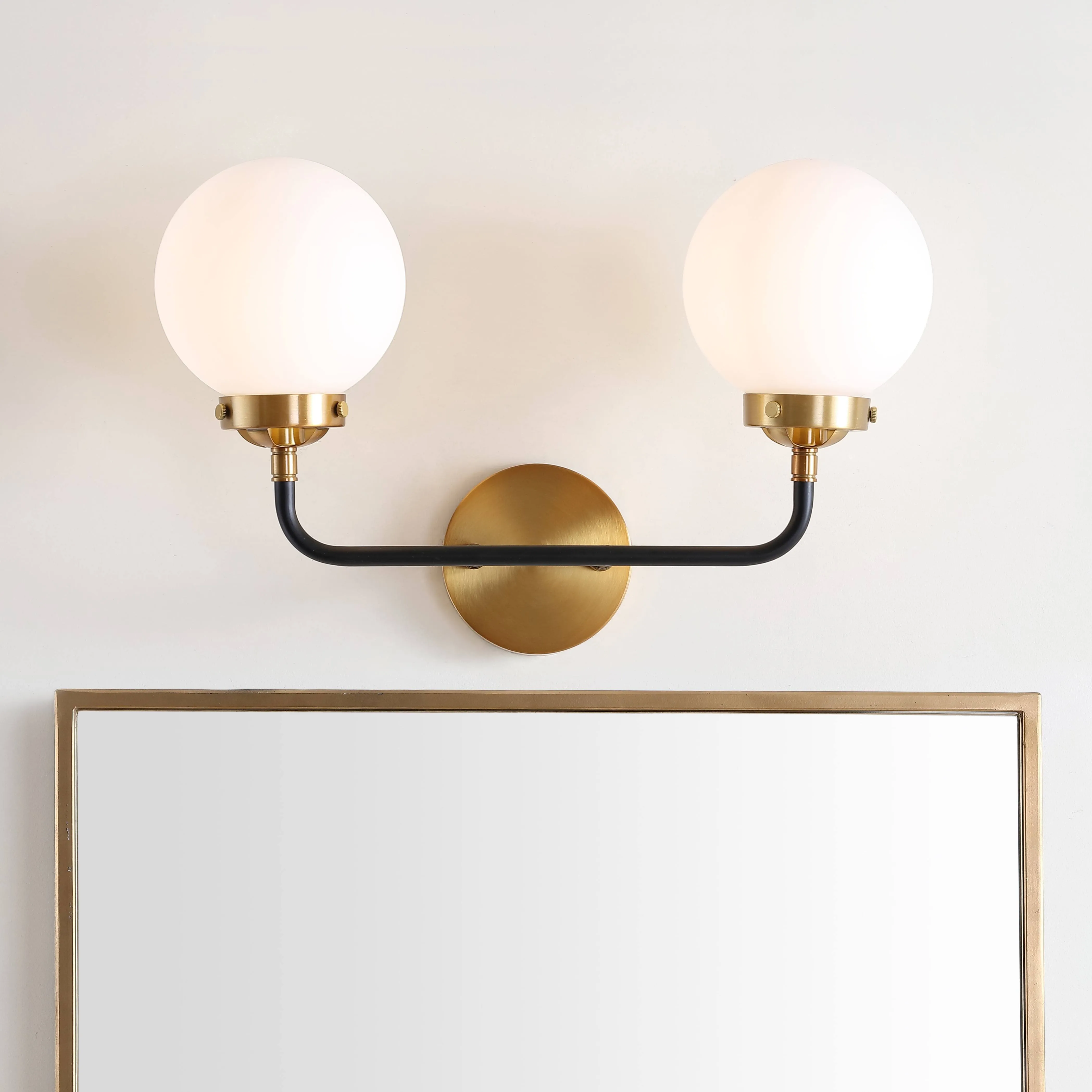 Jonathan Y Caleb 2-Light 18 in. Brass Gold/Black Brass Wall Sconce