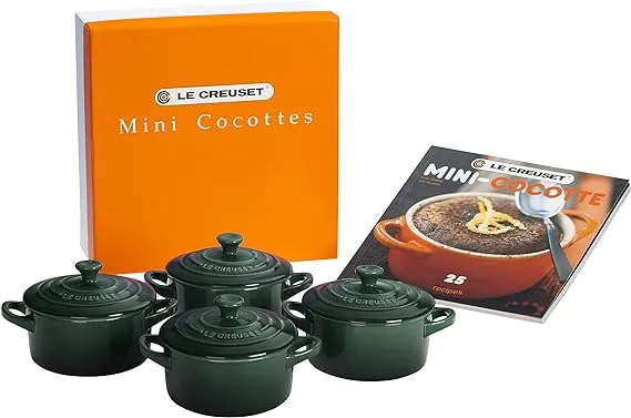 Le Creuset Stoneware Set of 4 Mini Cocottes with Cookbook Caribbean