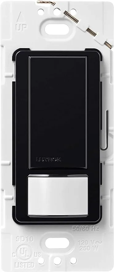 Lutron Maestro Motion Sensor Light Switch for Bathroom, Garage, Laundry Room, and Closet, for Any Light Bulbs, Occupancy and Vacancy Sensor, Single-Pole Only, No Neutral Required, MS-OPS2-BL, Black