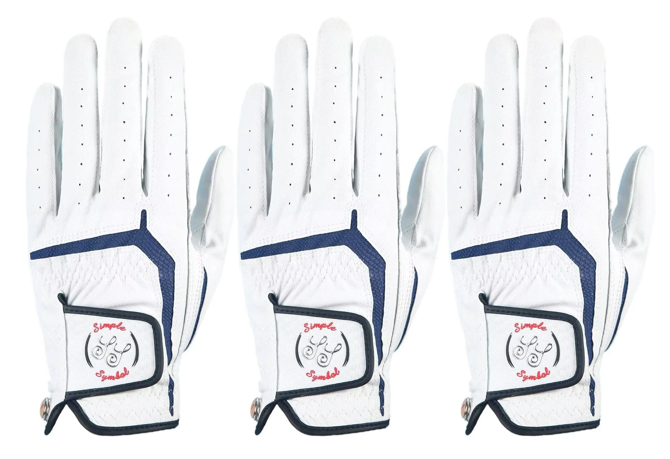 SIMPLE SYMBOL Men&#039;s Golf Glove Three Pack,Left Hand Right Small, white 