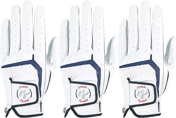 SIMPLE SYMBOL Men&#039;s Golf Glove Three Pack,Left Hand Right Small, white 