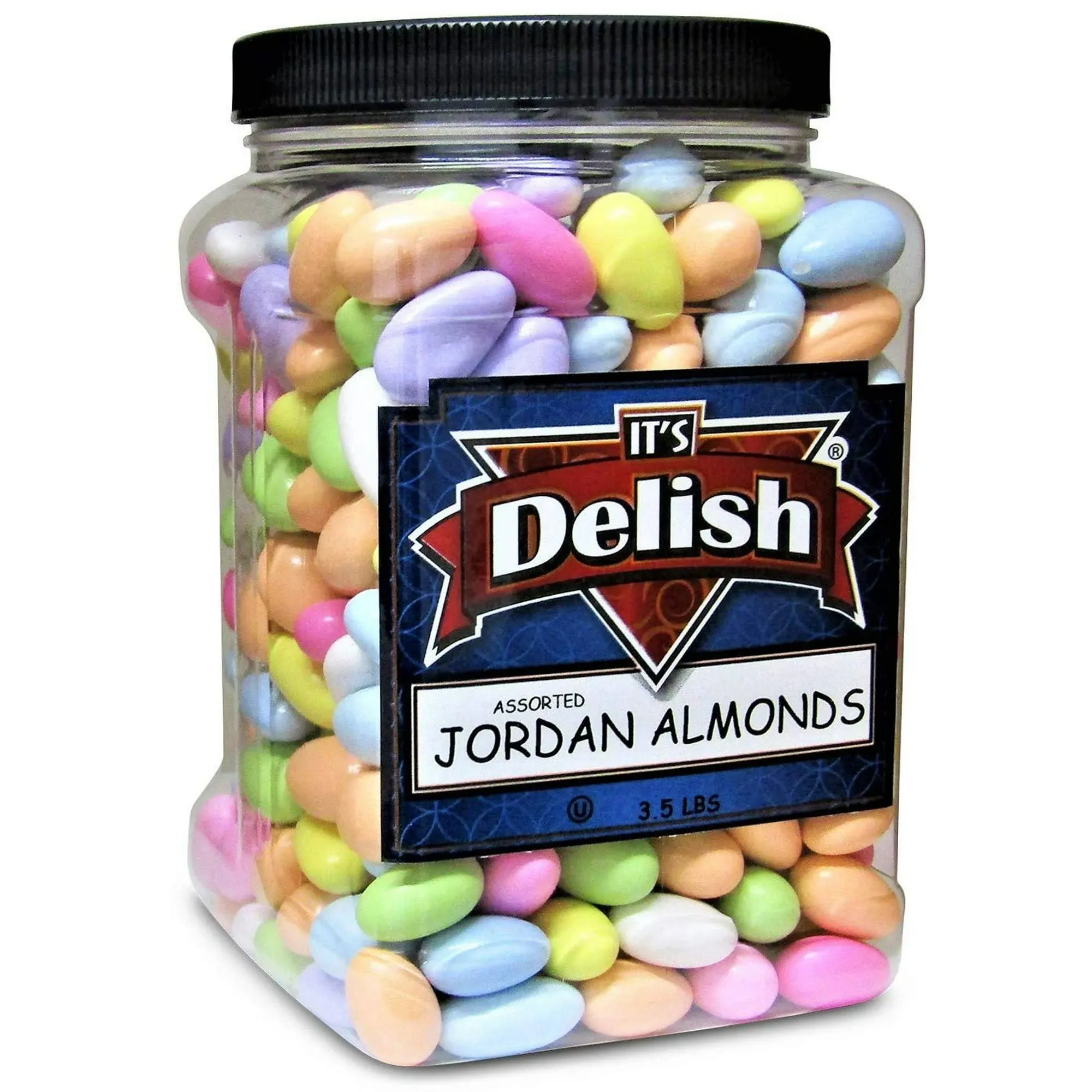 Assorted Jordan Almonds Pastel Colors by Its Delish, 3.5 lbs Jumbo Container | Sugared Almond Nut with Sweet Hard Candy Coating - Wedding Favors, Bridal Baby Showers, Party Buffet Confetti Candies - Vegan & Kosher