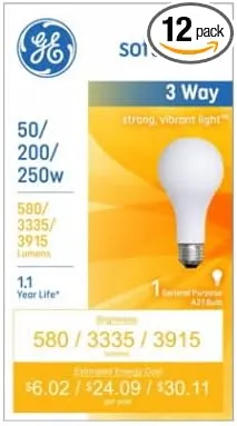 GE Light Bulb 3-Way Standard Screw Base (12 Pack)