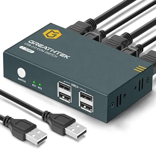 8K KVM Switch Dual Monitor with USB3.0 Ports for 2 PCs Share USB Devices, HDMI KVM Switch 2 Monitors 2 Computers Support 8K@60Hz 4K@144Hz/120Hz, Wired Remote Controller, Button Switch