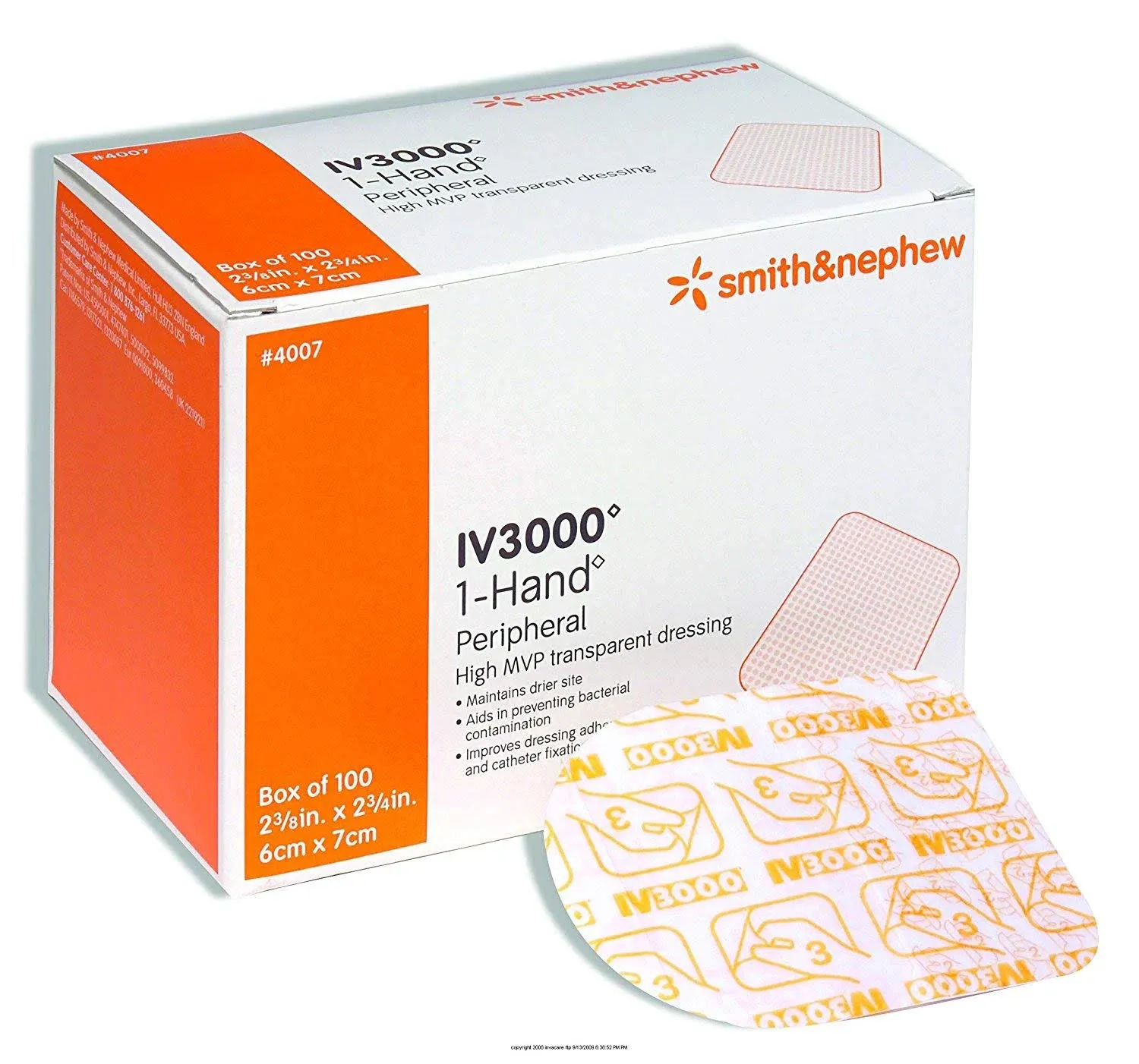 Smith & Nephew IV 3000 1-Hand Transparent Dressing, 100 Count