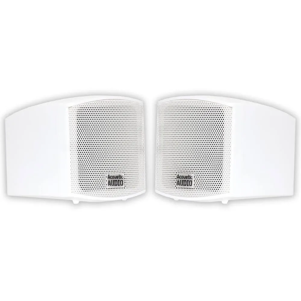 Pair Of White Bookshelf-Mounted 400-Watt Acoustic Audio Aa321W Mountable Indoor