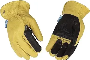 Kinco 387P-L Gloves, L, Keystone Thumb, Elastic Cuff, Buffalo Leather, Gold