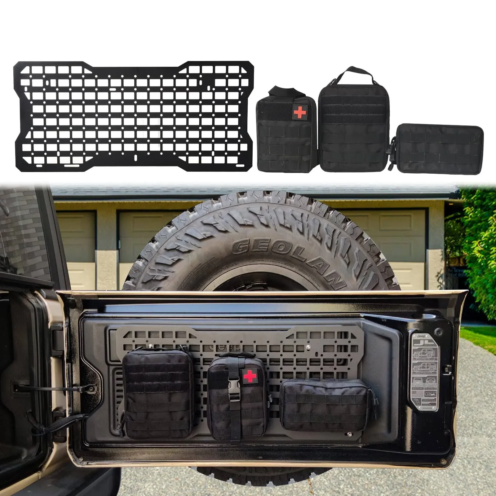 AL4X4 Tailgate Molle Panel Rear Door Cargo Organizer Kit Interior Storage Metal ...