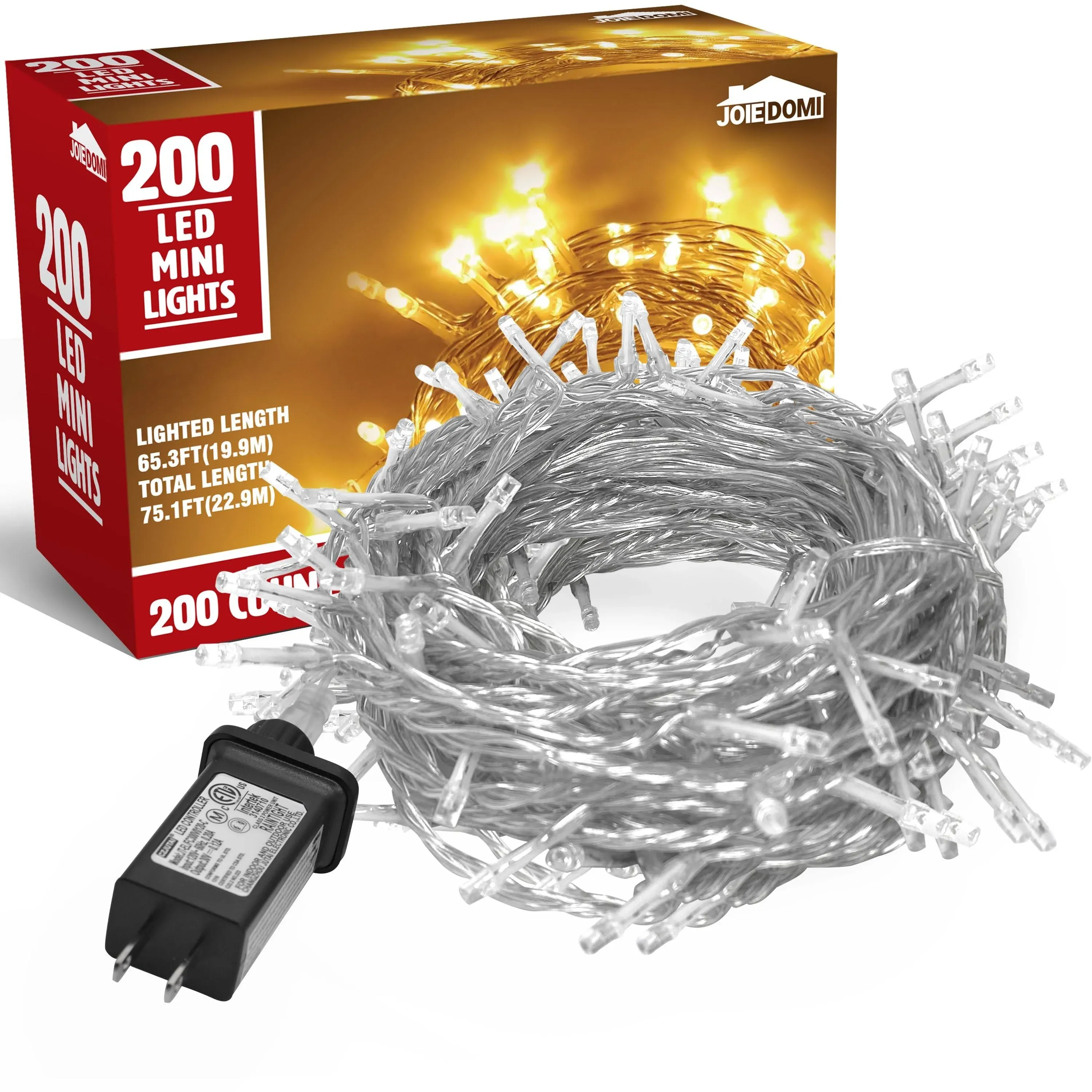 Joiedomi 29.5 FT 200 Count Christmas Clear Wire String Lights  8 settings