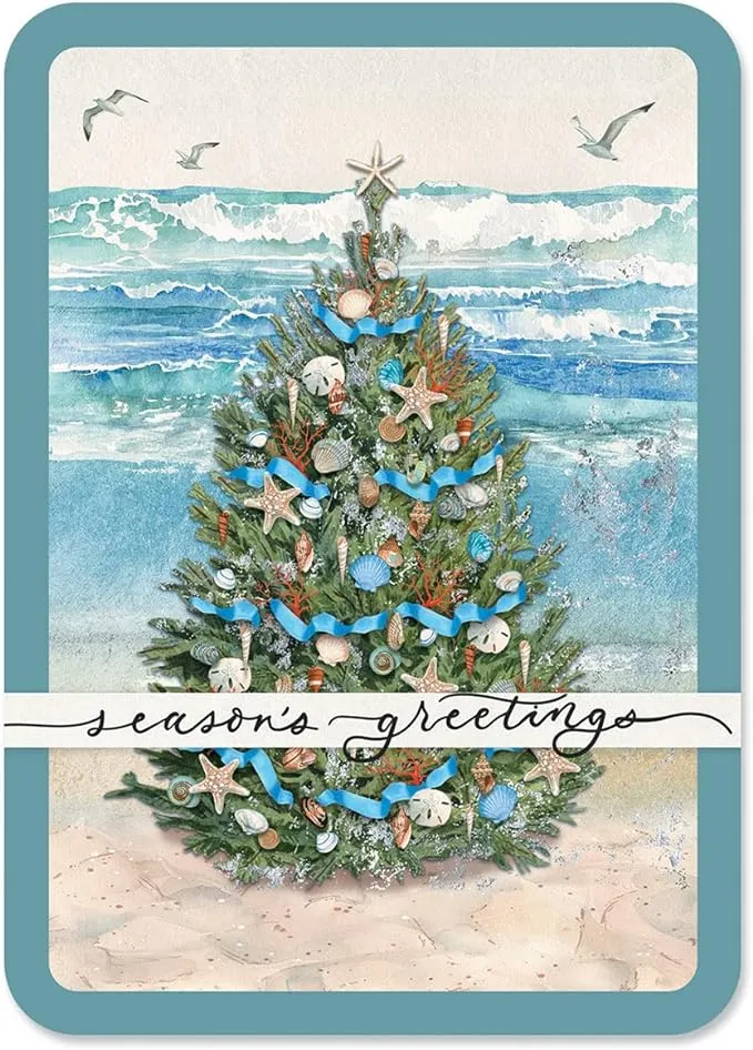 Current Beach Tree Christmas Greeting Cards Set - Set of 18 Large 5 x 7-Inch Folded Cards, Themed Holiday Card Value Pack, Envelopes Included